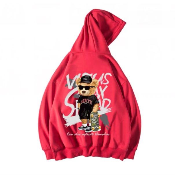 Áo hoodie dáng rộng in hình gấu hoạt hình phong cách Hàn Quốc thời trang mùa đông cho nam size M-5XL