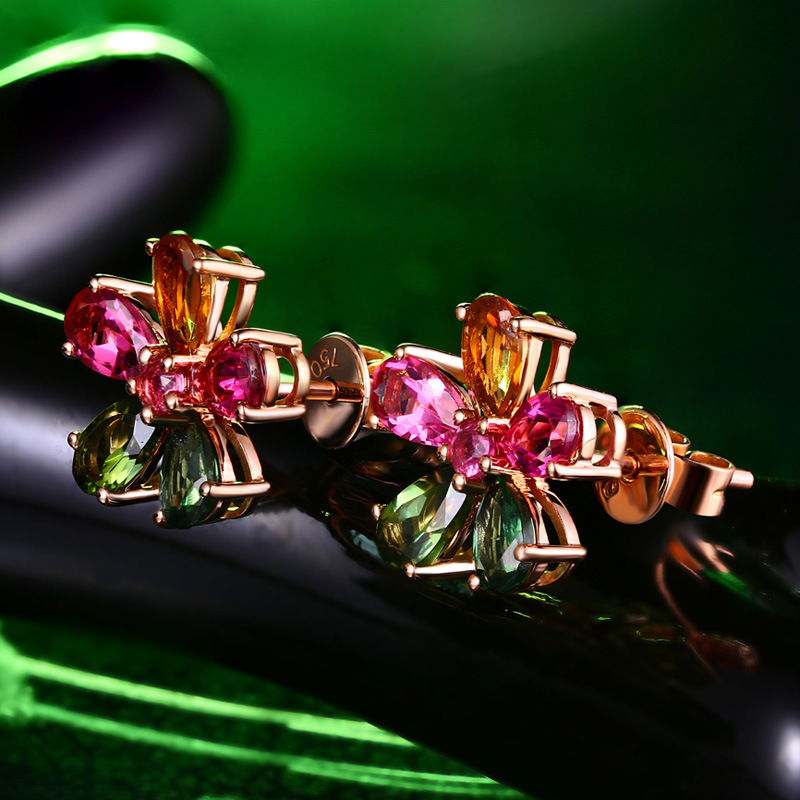 Bông Tai Mạ Vàng Hồng 18k Đính Đá Nhiều Màu Phong Cách Hàn Quốc