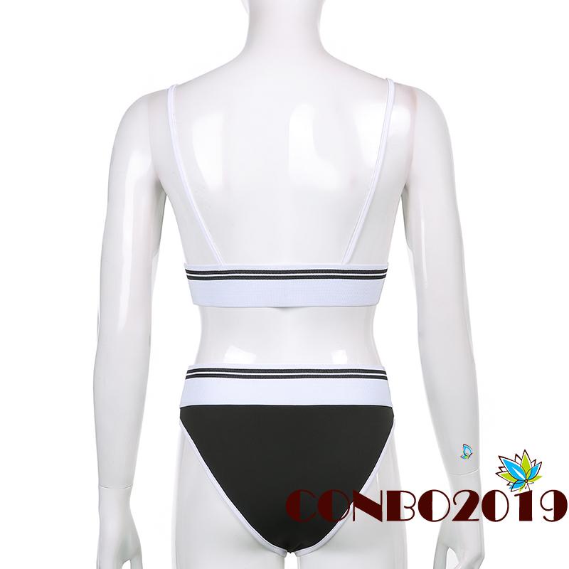 HGM-2Pcs Women Underwear Suit, Letters Embroidery Spaghetti Strap Bra + High-Waist Briefs for Girls, Black