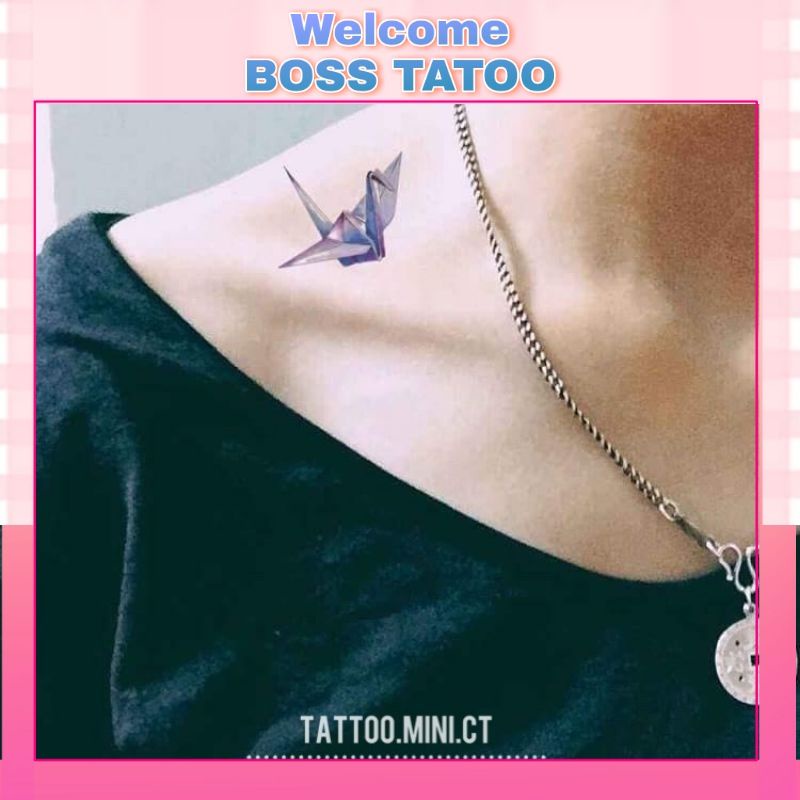 Hình xăm hạc giấy c17. Xăm dán tatoo mini tạm thời, size &lt;10x6cm