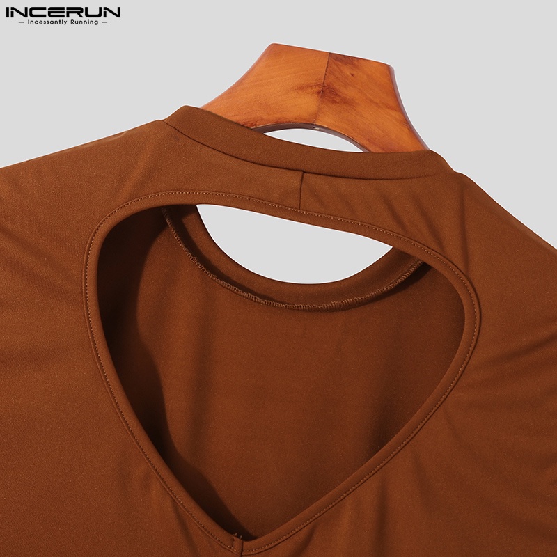 Áo ba lỗ INCERUN cổ tròn hở lưng gợi cảm thời trang cho nam