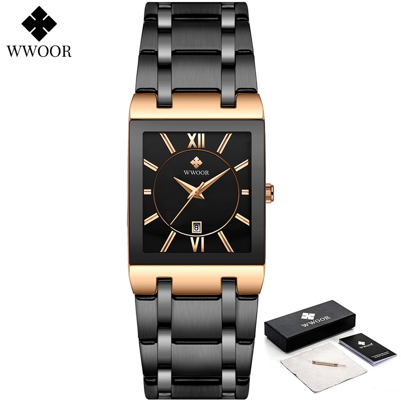 Wwoor Đồng Hồ Đeo Tay Mặt Vuông Màu Vàng Hồng Sang Trọng Dành Cho Nữ Zegarek Damski-8858