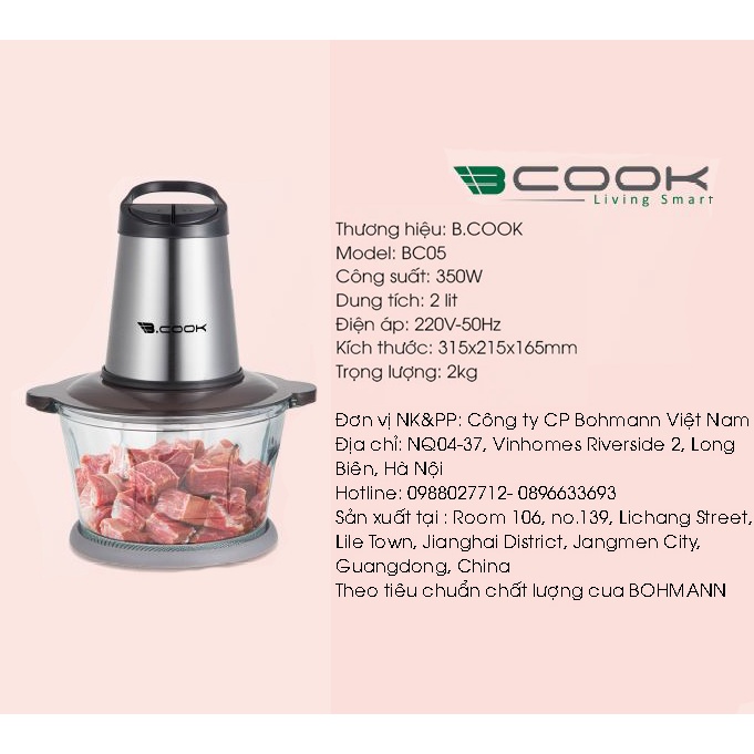 [Mã ELHADEV giảm 4% đơn 300K] Máy xay thịt, máy xay B.COOK (2L) - Hàng chính hãng BH 12 tháng