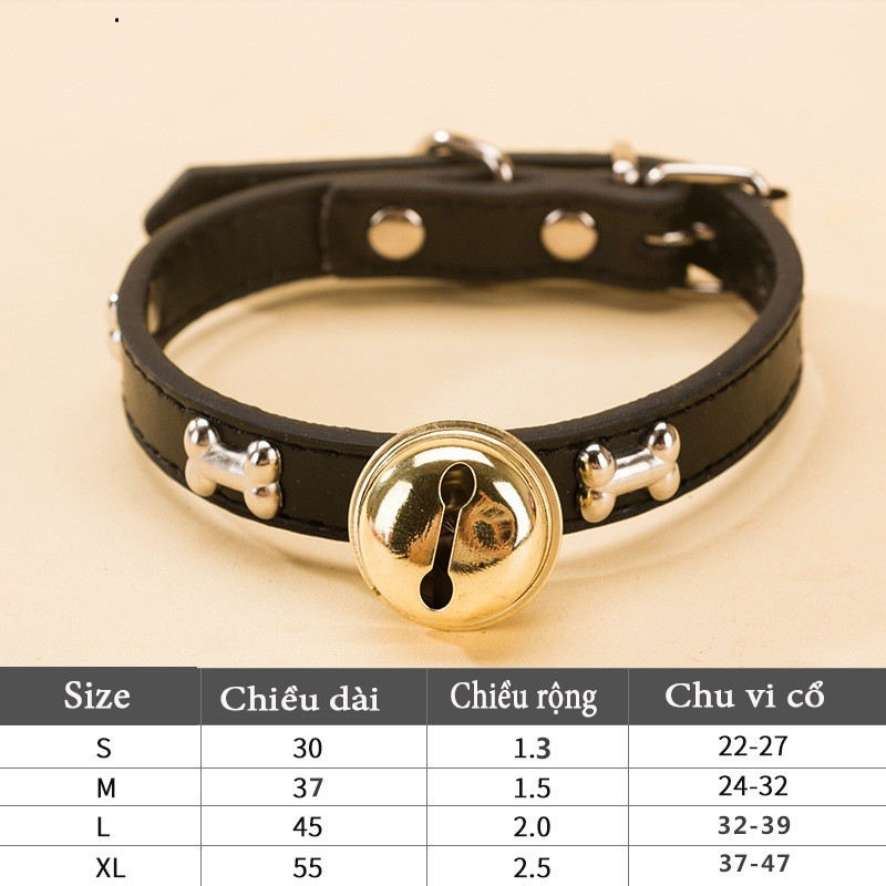 Vòng cổ chó mèo chuông to Doreamon, dây da họa tiết xương cá dễ thương - Lida Pet Sho