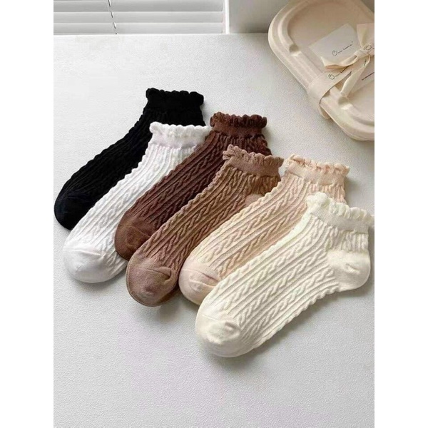 Set 5 đôi tất vớ nữ len gân viền ren tiểu thư siêu hót
