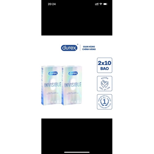 Bộ 1 hộp bao cao su Durex Invisible (12 bao/hộp) + tặng 1 hộp cùng loại