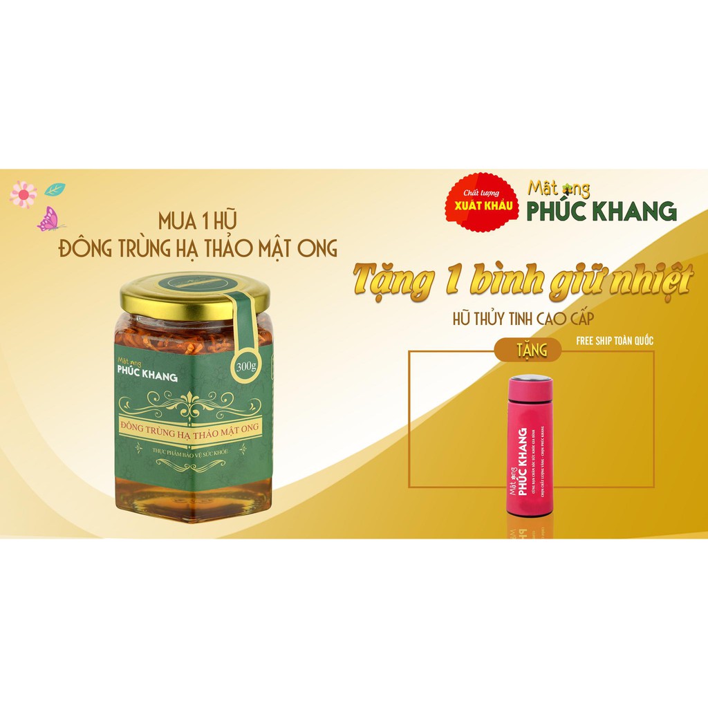 Đông Trùng Hạ Thảo Ngâm Mật Ong Cao Cấp Phúc Khang 300g-Tặng 1 bình giữ nhiệt-Chống lão hóa,phòng ngừa ung thư,tim mạch.