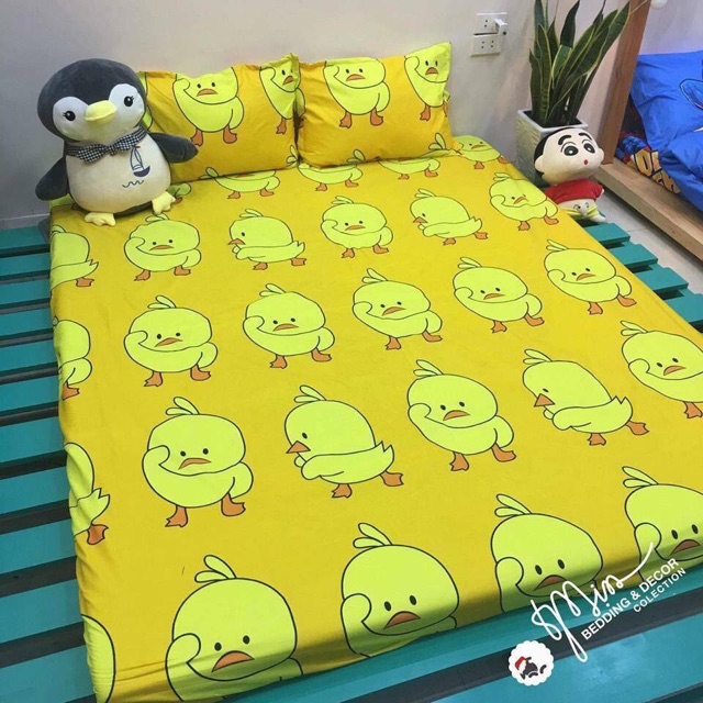 [ Thanh Lý ] Bộ ga kèm 2 vỏ gối vải cotton 3D giá rẻ KimBedding