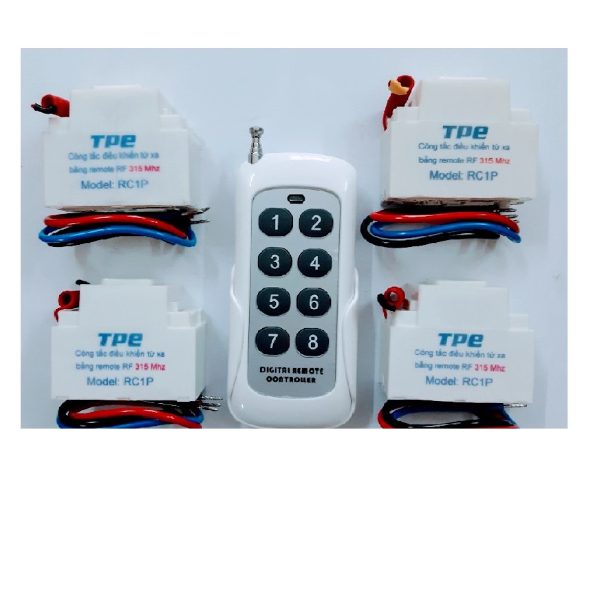 BỘ GIẢM GIÁ 4 HẠT CÔNG TẮC RC1P KÈM REMOTE 315Mhz 8 NÚT MÀU TRẮNG