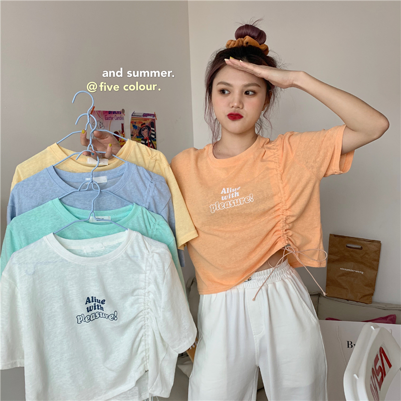 Áo Thun Lửng Ngắn Tay Màu Trơn Đơn Giản Cho Nữ 2021