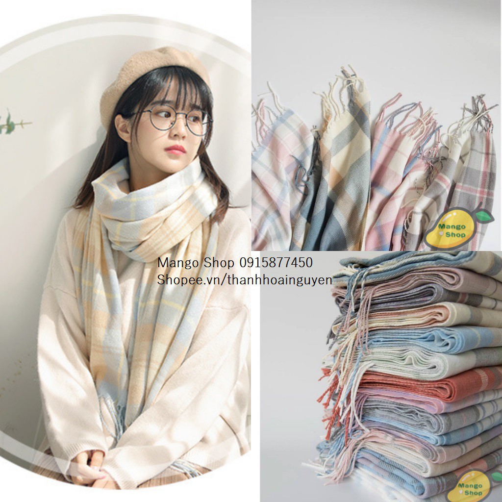 Khăn quàng nam nữ kẻ pastel Ulzzang Hàn Quốc video, ảnh tự chụp