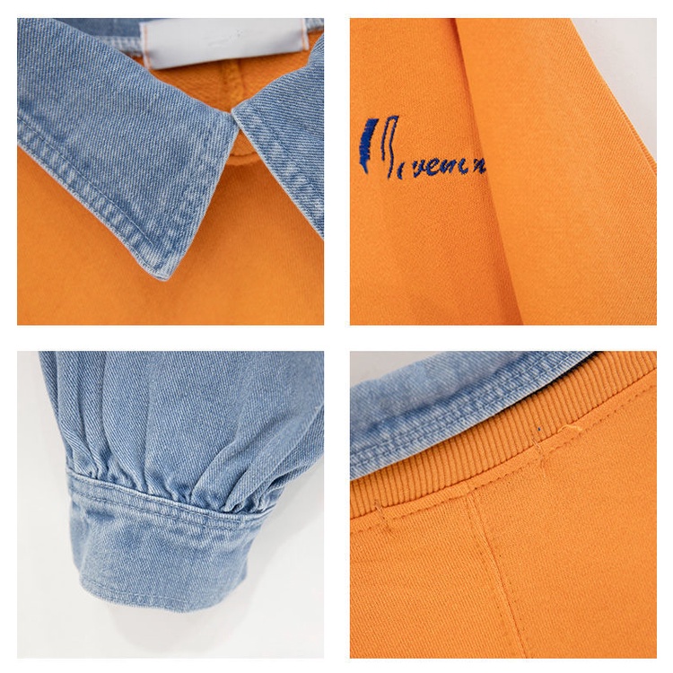 Áo Khoác Denim Mỏng Màu Sắc Tương Phản Phong Cách Hàn Quốc Thời Trang Cho Nữ