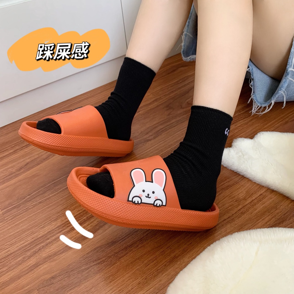 JY409-C3 THỎ TO ĐỨNG Dép bánh mì đúc liền stiker THỎ nằm ngang kiểu mới, đế dày hàng chuẩn QC