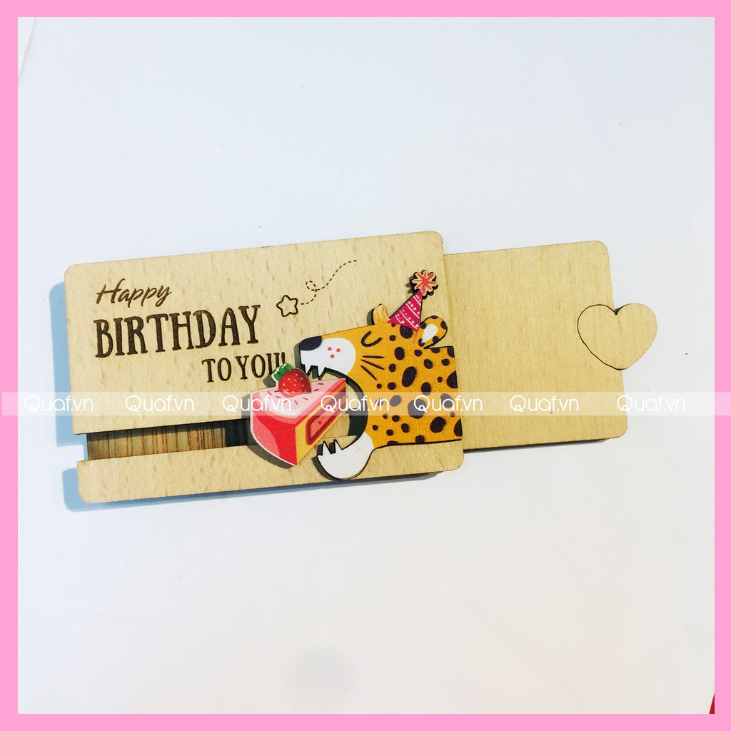 Thiệp Sinh Nhật HAPPY BIRTHDAY handmade bằng gỗ chuyển động (3 lớp gỗ)