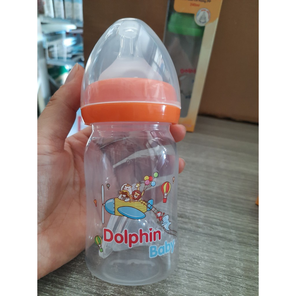 (Tặng núm cho bé) Bình sữa Dolphin cổ rộng 160ml và 240ml
