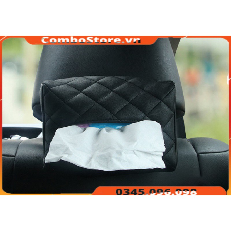 Hộp đựng khăn giấy trên ô tô xe hơi có dây đeo cao cấp