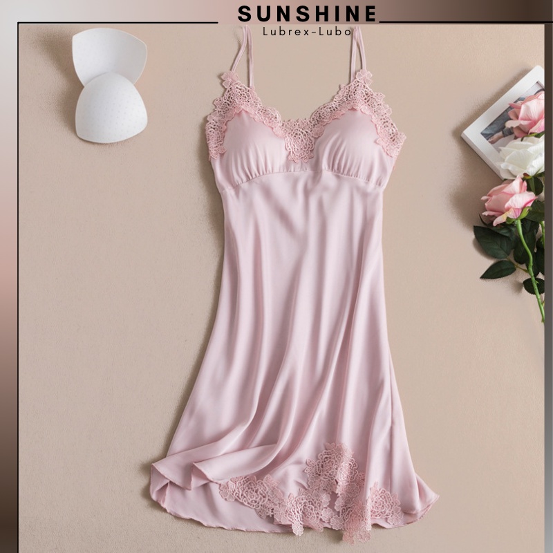 [Mã BMLT35 giảm đến 35K đơn 99K] Váy ngủ hai dây lụa satin sexy cao cấp mặc nhà gợi cảm quyến rũ_SUNSHINE_LUABONGHOA137