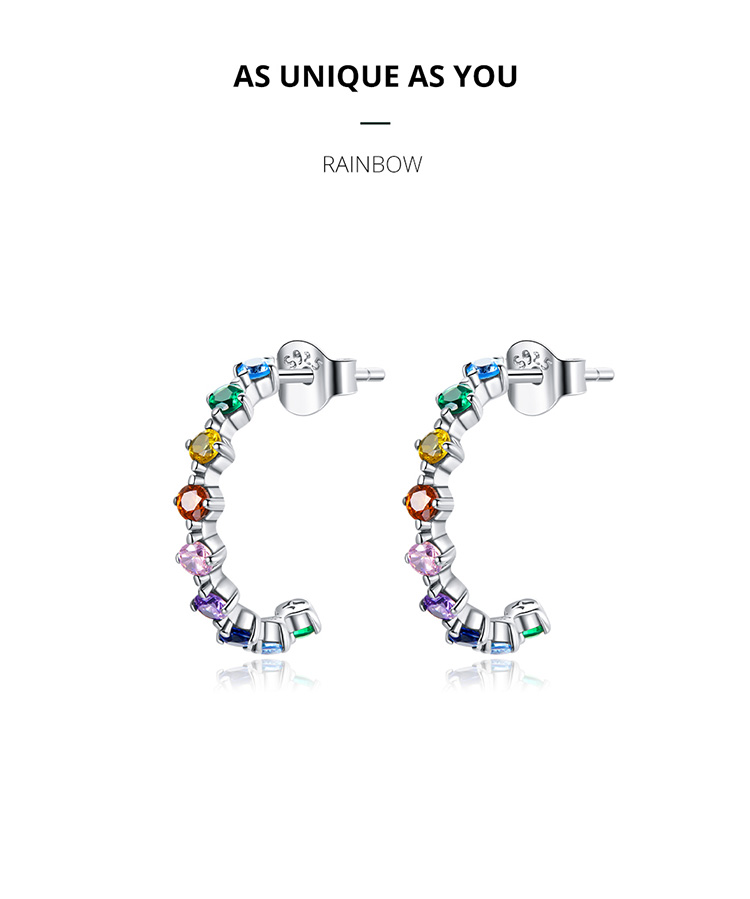 Hoa Tai Bamoer Bạc 925 Đính Đá Nhân Tạo Cầu Vồng Cho Nữ SCE1014