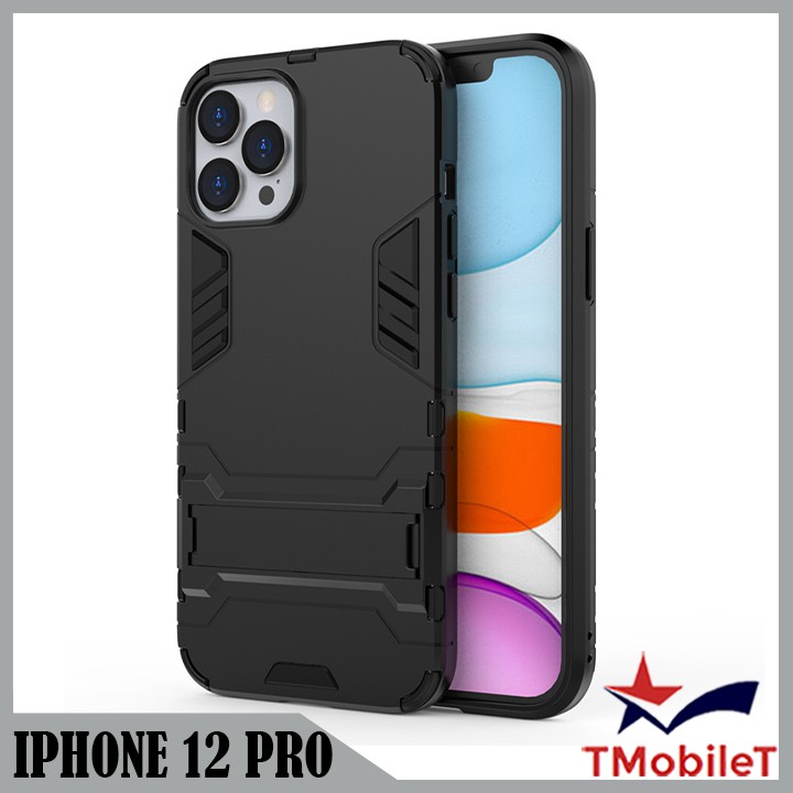 Ốp Lưng Apple iPhone 12 Pro iRon Man chống sốc Bảo Vệ Điện Thoại Có Chân Chống Xem Video - Màu Đen