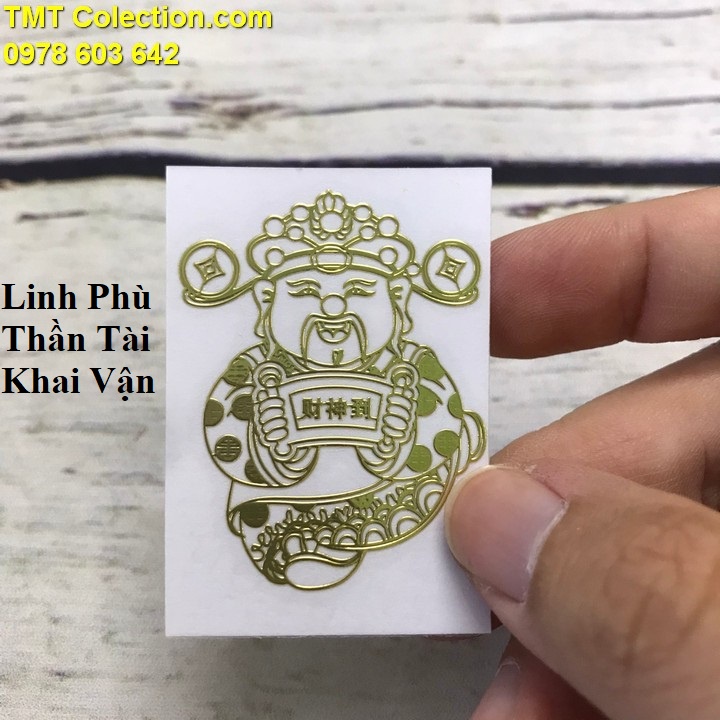 Miếng Dán Thần Tài Khai Vận, chất liệu nhựa plastic, màu vàng, dùng để dán lưng đt, laptop, xe máy, oto - SP005345