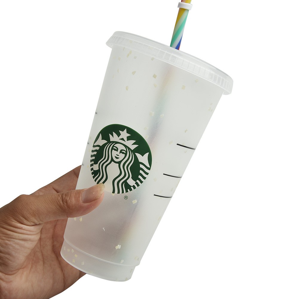 Bình Nước Starbucks 700ml Bằng Nhựa Nhiều Màu Sắc Có Thể Tái Sử Dụng Kèm Ống Hút