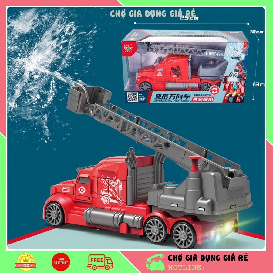 XE CỨU HỎA PHUN NƯỚC BIẾN HÌNH ROBOT (Tự động chạy tránh chướng ngại vật kèm tiếng còi cứu hỏa như thật)