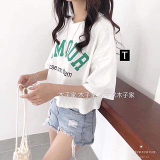 áo thun tay lỡ cổ tròn-Áo croptop tay lỡ Amour