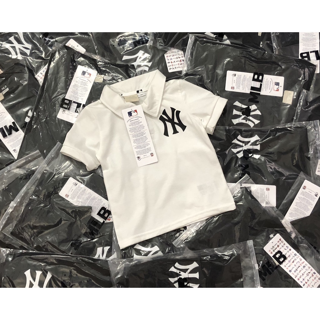 Áo polo cộc tay bé trai - Áo cộc tay cổ polo MLB đen &amp; trắng cho bé trai size 90-150