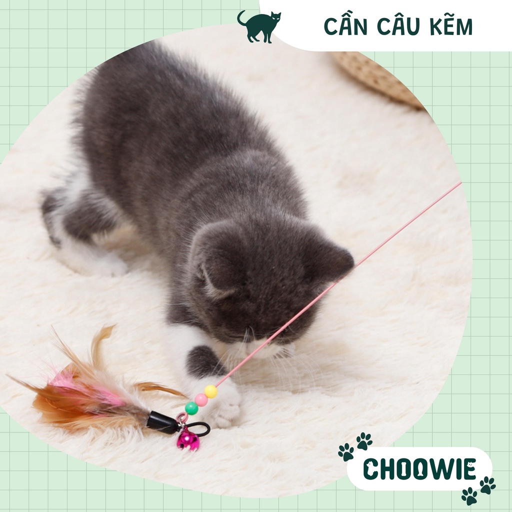 Cần câu KẼM chuông và lông vũ dành cho mèo | Đồ chơi cho mèo