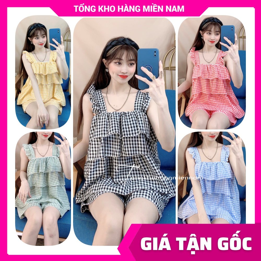Đồ bộ nữ mặc nhà chất kate mềm mát in họa tiết caro nhí dễ thương BKT145