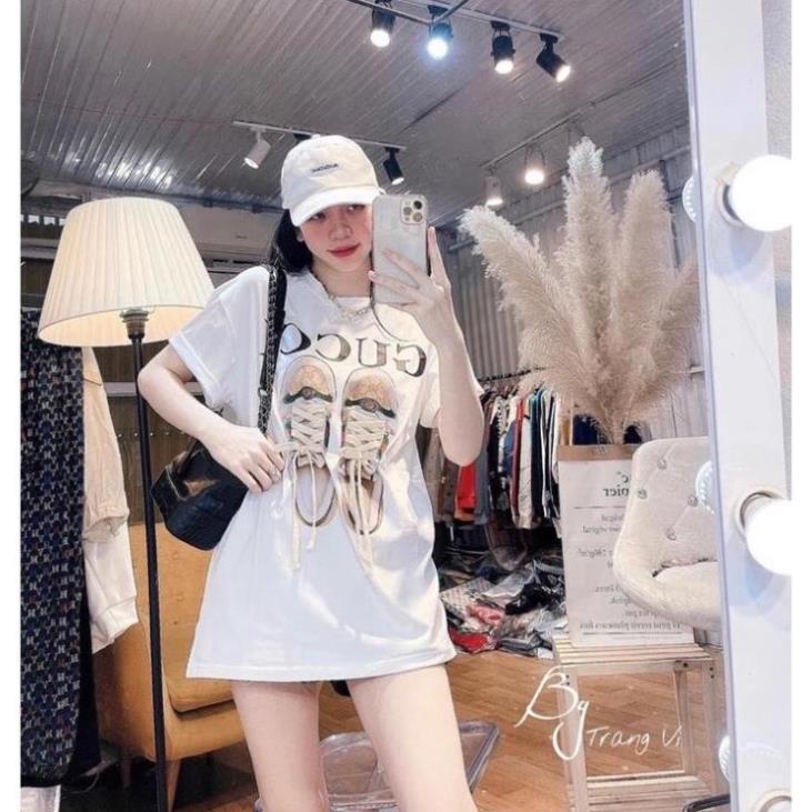 Áo thun ĐÔI giầy Gucci dây thật Unisex Ulazzang tay lỡ fom rộng nam nữ free size dưới 70kg ! #