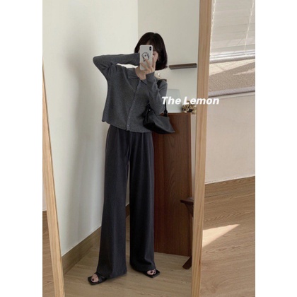 Quần ống rộng lưng cao phong cách Hàn Quốc thời trang mùa thu 2021 mới