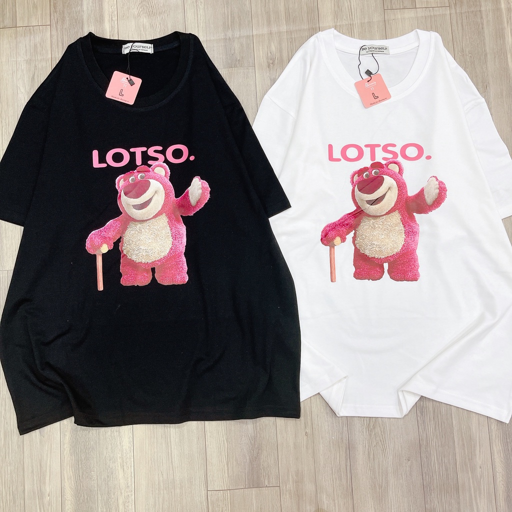 Áo Thun Gấu Dâu Lotso Bear Nam Nữ Áo phông Unisex vải cotton thoáng mát cổ tròn chống gậy GTM
