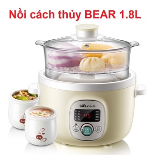 [Sẵn] ,Nồi Hầm Cháo, Nồi Hấp cách thủy Bear B18H1 kèm 3 thố gốm, lồng hấp (nấu cháo, ninh, hầm, đồ ăn dặm cho bé)