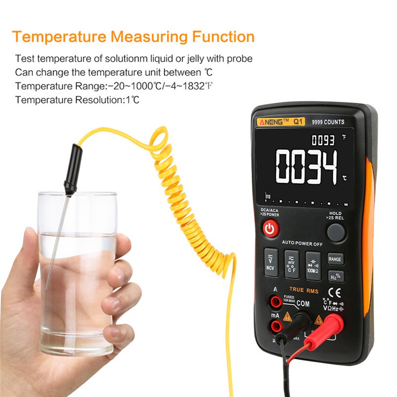 Đồng hồ vạn năng kế kỹ thuật số kèm 2 bút thử + cáp thử nghiệm đa năng + cáp kiểm tra nhiệt độ