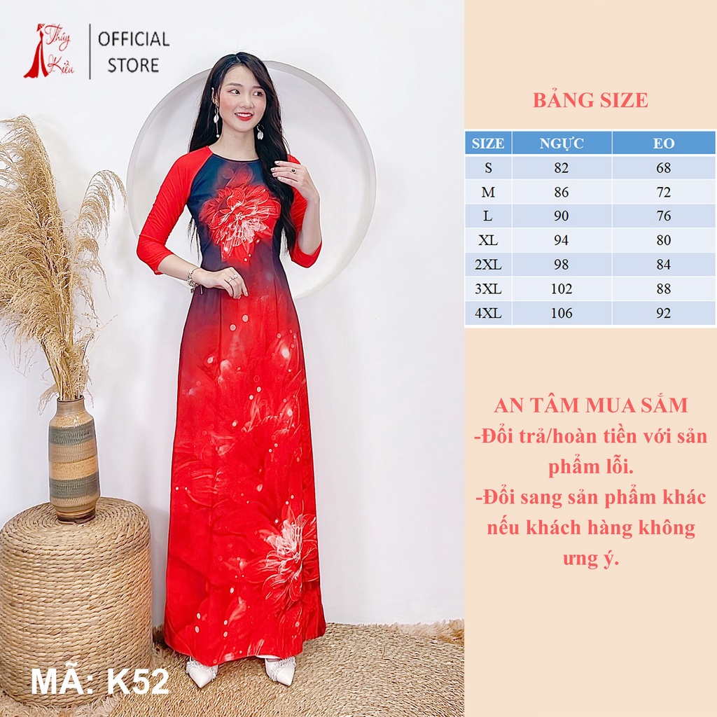Áo dài truyền thống thiết kế may sẵn tết cách tân nữ nền đỏ K52 Thúy Kiều mềm mại co giãn áo dài giá rẻ