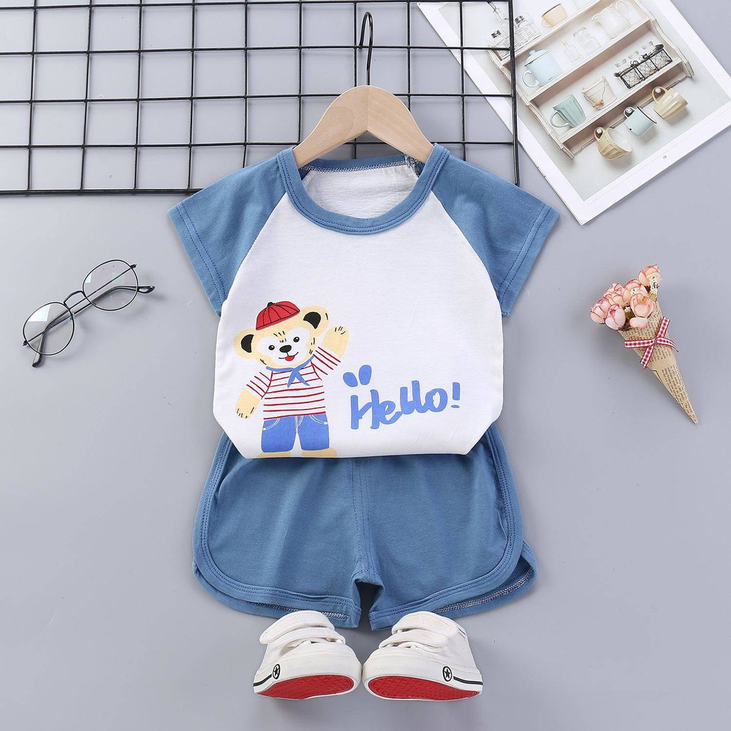 Bộ Đồ Mặc Ở Nhà Tay Ngắn Chất Liệu Cotton Mỏng Thời Trang Mùa Hè Hàn Quốc Hàng Mới Dành Cho Bé Trai Bé Gái 2021