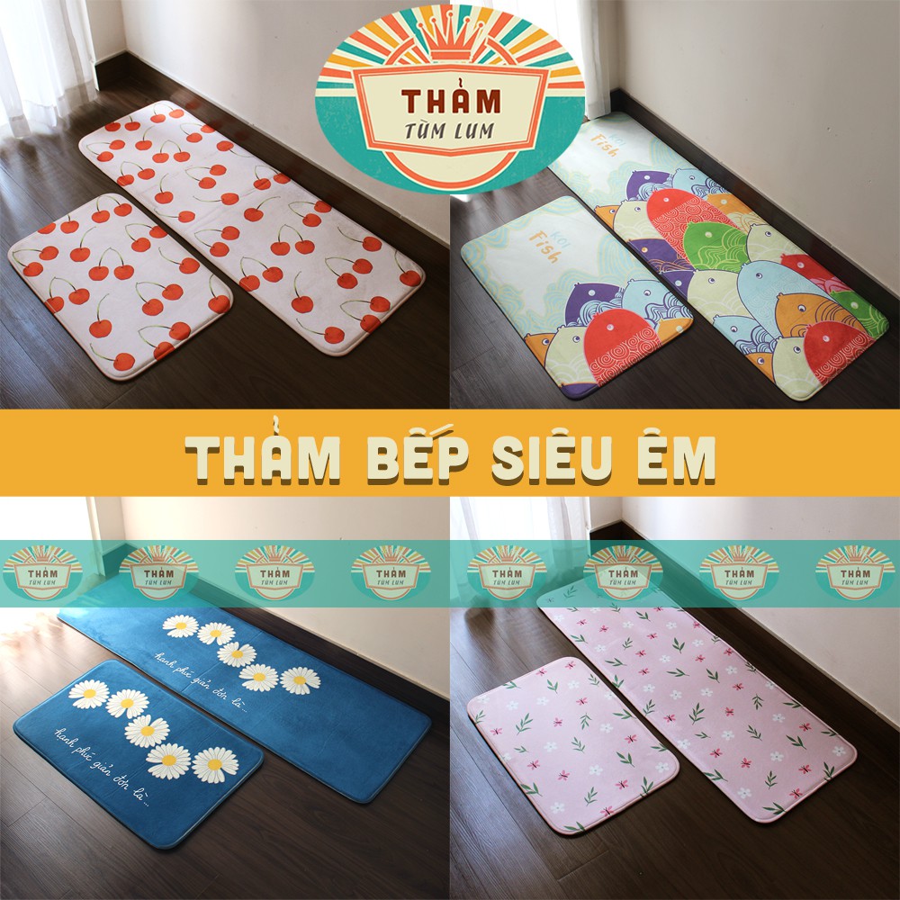 Thảm bếp Thảm chùi chân lông mịn cao cấp hình in hoa văn sáng trẻ trung hiện đại ! TB 2