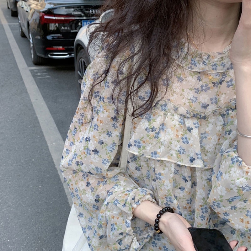 Trang phục váy yếm vải denim/ áo hoa dáng rộng bằng vải chiffon (có bán lẻ)