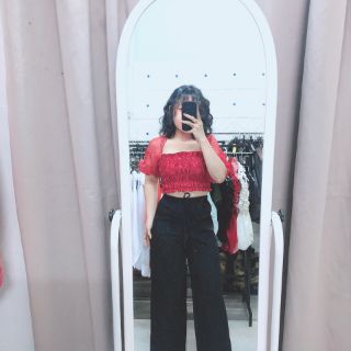 Áo croptop phối voan kiến