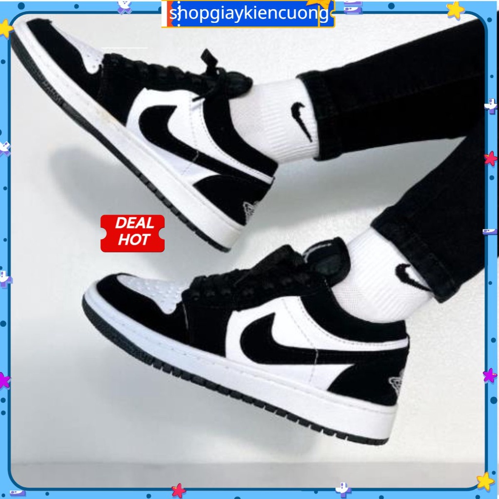 Giày thể thao jordan panda cổ thấp bóng đen trắng thời trang full box