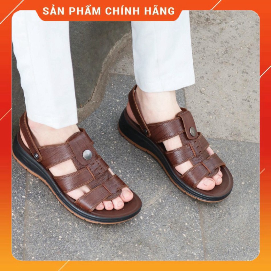 Dép sandal nam trung niên 💝 HT.NEO 💝 da bò xịn kết hợp đế kếp cao 3,5cm cực đẹp khâu may chân quai công nghệ 2021.