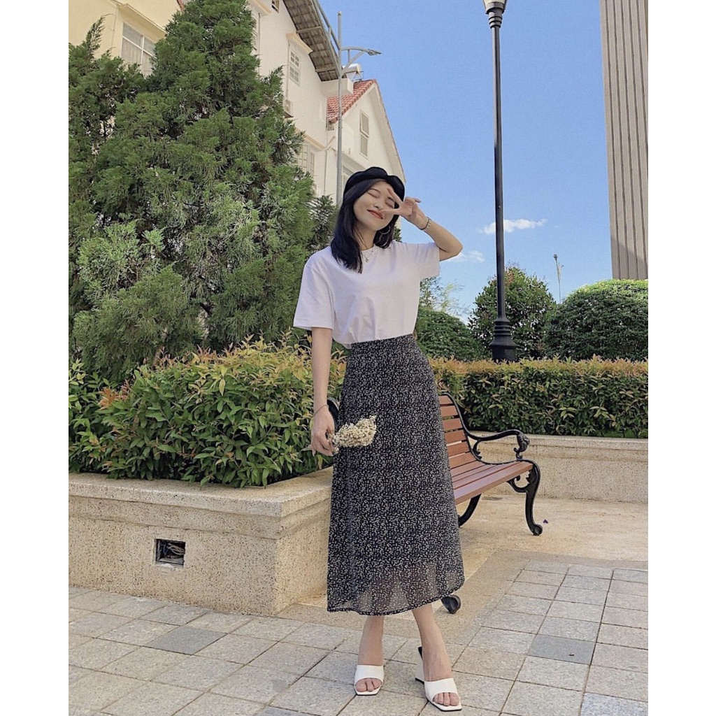 Chân váy chữ A dáng dài hoạ tiết hoa  – Floral Skirt