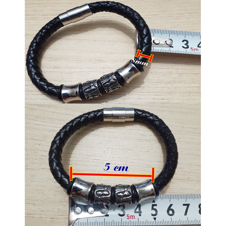 Vòng tay nam da xịn theo phong cách Viking cực ngầu có khóa gài inox cao cấp không đen, không gỉ, chuẩn thời trang