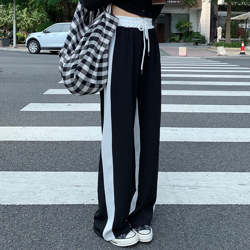 Quần dài ống rộng lưng cao phong cách thể thao hợp thời trang cho nữ