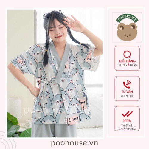 Bộ đồ mặc nhà Pijama kimono ngủ chất liệu cotton, thiết kế đồ ngủ kiểu Nhật bản - Poohouse Pyjama - Hàng mới