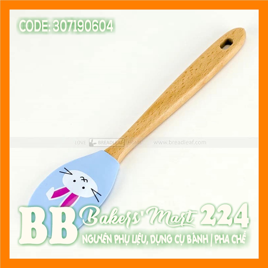 Cây vét bột spatula hiệu BreadLeaf XANH cán gỗ - Hình THỎ - 32cm