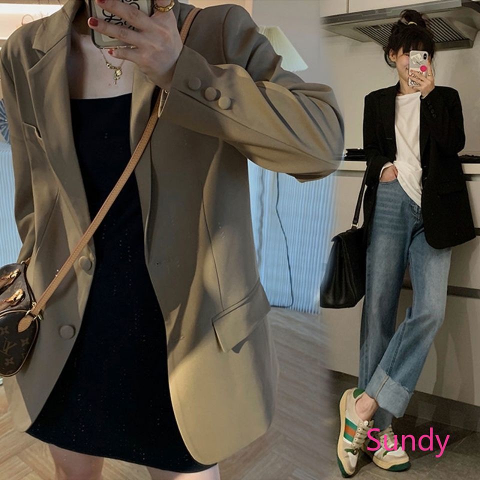 Áo Khoác Blazer Dáng Rộng Phong Cách Hàn Quốc Thời Trang Mùa Thu Dành Cho Nữ