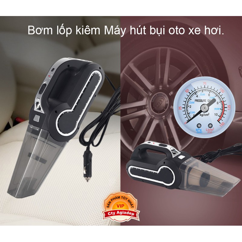 Máy hút bụi 120w kiêm bơm xe đo áp suất lốp cho xe hơi 4 in 1 Vacuum Cleaner cho xe hơi mẫu mới xịn