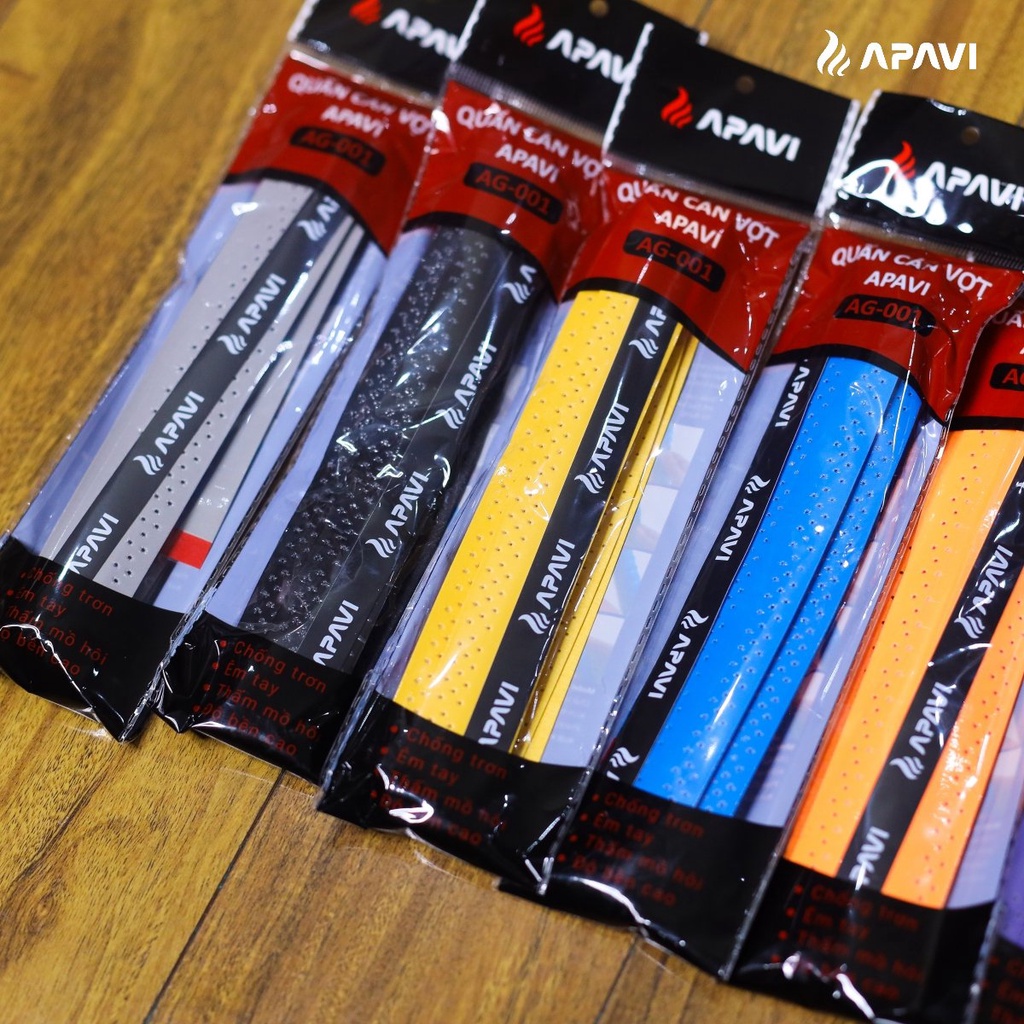 Quấn cán vợt cầu lông Apavi có Gân, lỗ thoáng khí bề mặt, êm tay, bám tay, thấm mồ hôi tốt